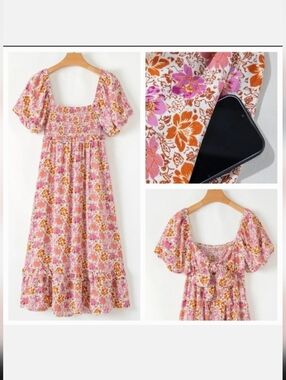 Altar'D State Floral Square Neck Knotted Ruffle Midi Dress Sz XS NWT